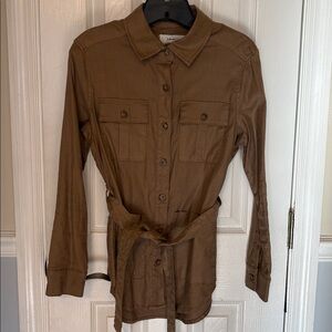 Level 99 NWT Emme Belted Linen Blend Shacket in Taupe